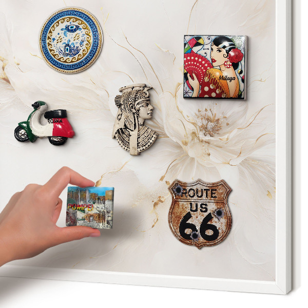 Magnettafel aus Metall für Souvenirs in weißem Rahmen Florale Eleganz