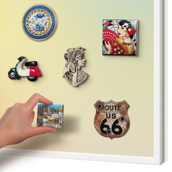 Magnettafel aus Metall für Souvenirs in weißem Rahmen Farbübergang