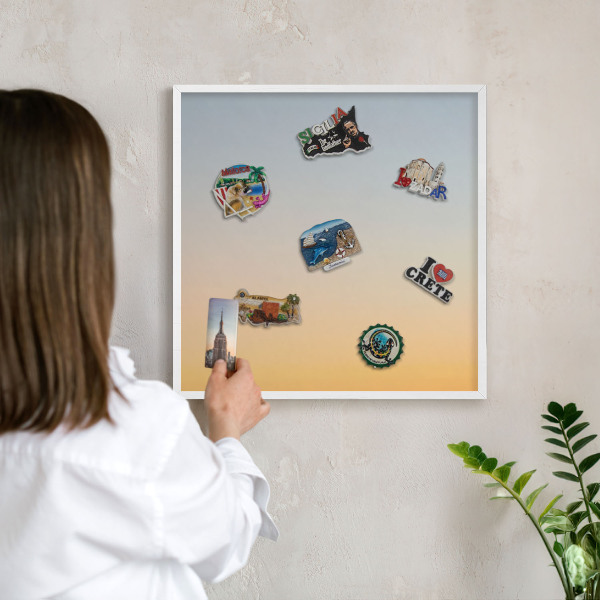 Wand-Magnettafel für Reisesouvenirs mit weißem Rahmen Pastellfarbener Farbverlauf