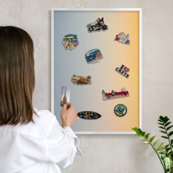 Wand-Magnettafel für Reisesouvenirs mit weißem Rahmen Pastellfarbener Farbverlauf