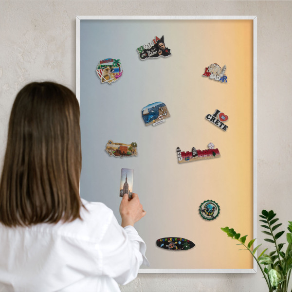 Wand-Magnettafel für Reisesouvenirs mit weißem Rahmen Pastellfarbener Farbverlauf