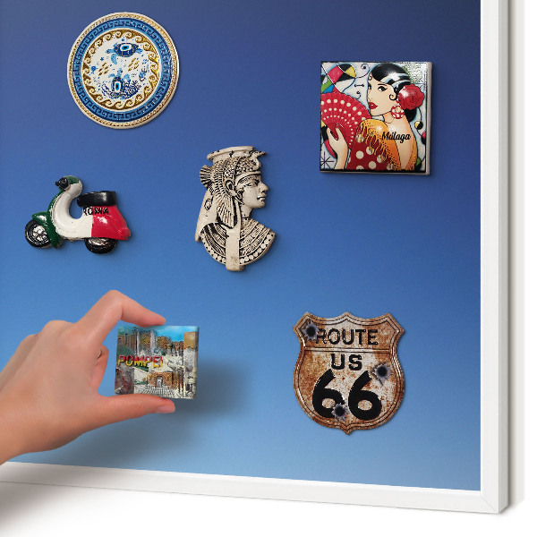 Magnettafel aus Metall für Souvenirs in weißem Rahmen Blaue Farbverläufe