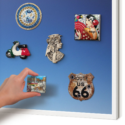 Magnettafel aus Metall für Souvenirs in weißem Rahmen Blaue Farbverläufe