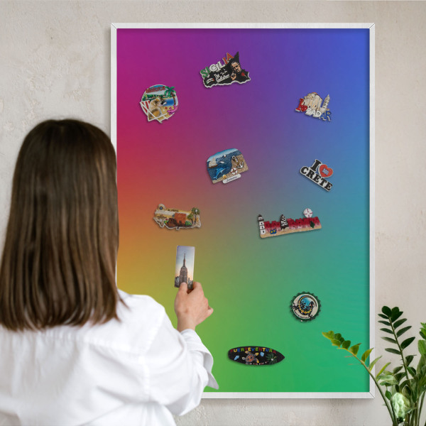 Wand-Magnettafel für Reisesouvenirs mit weißem Rahmen Regenbogenfarben