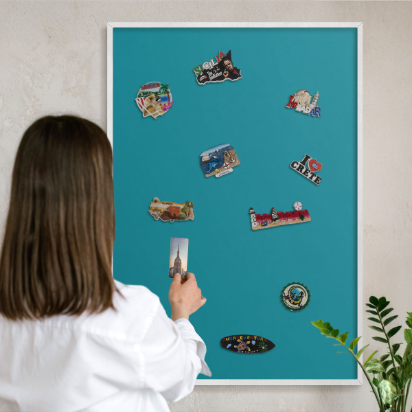 Wand-Magnettafel für Reisesouvenirs mit weißem Rahmen Kühles Türkis