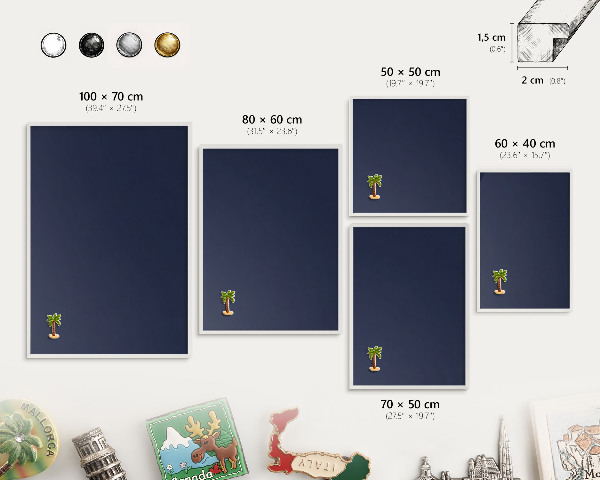 Magnettafel aus Metall für Souvenirs in weißem Rahmen Dunkelmarineblau