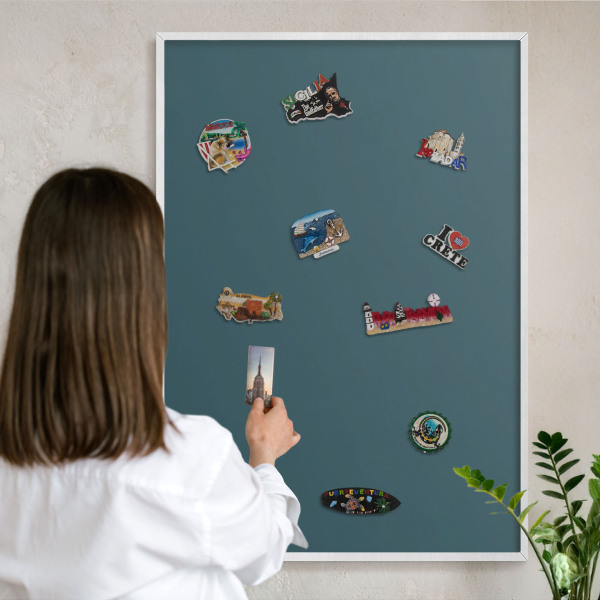 Wand-Magnettafel für Reisesouvenirs mit weißem Rahmen Dunkeltürkis