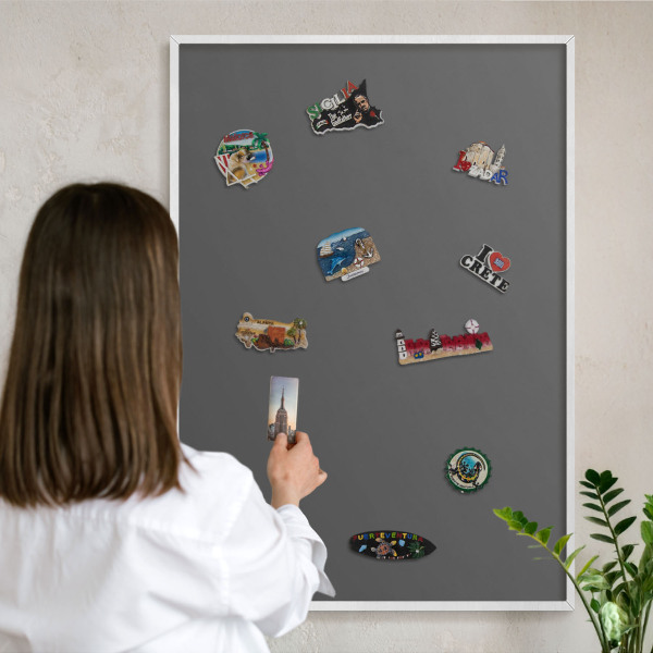 Wand-Magnettafel für Reisesouvenirs mit weißem Rahmen Dunkelgrau