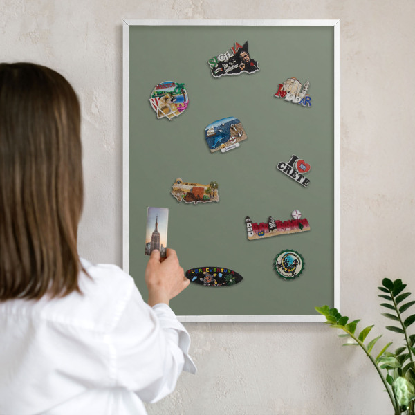 Wand-Magnettafel für Reisesouvenirs mit weißem Rahmen Dunkelgrün