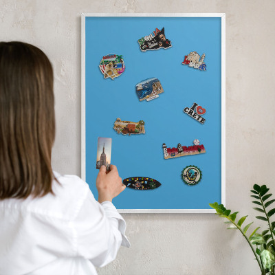 Wand-Magnettafel für Reisesouvenirs mit weißem Rahmen Blaues Wasser