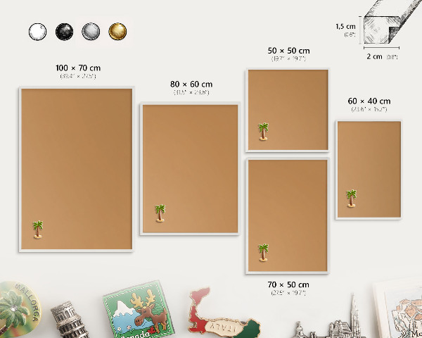 Wand-Magnettafel für Reisesouvenirs mit weißem Rahmen Mattorange