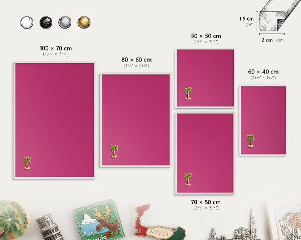 Magnettafel aus Metall für Souvenirs in weißem Rahmen Intensives Rosa