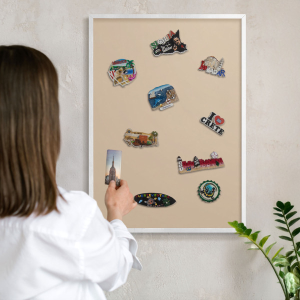 Wand-Magnettafel für Reisesouvenirs mit weißem Rahmen Beige-Orange