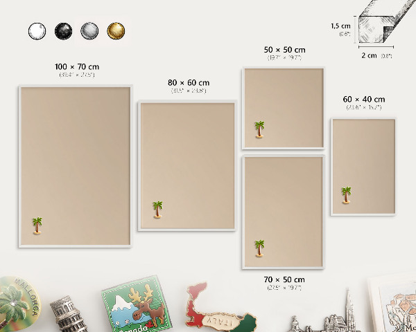 Wand-Magnettafel für Reisesouvenirs mit weißem Rahmen Beige-Orange