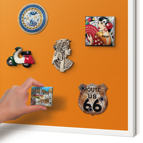 Wand-Magnettafel für Reisesouvenirs mit weißem Rahmen Kräftiges Orange
