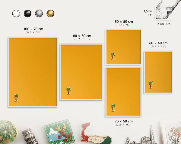 Wand-Magnettafel für Reisesouvenirs mit weißem Rahmen Leuchtendes Orange