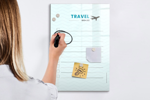Magnettafel zum schreiben Reisewunschliste mit Inspiration