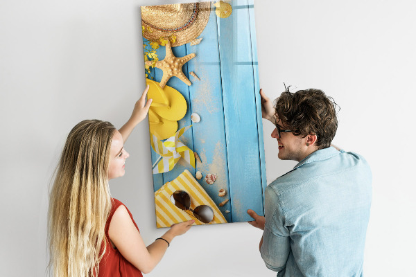 Schreib magnettafel Sommererinnerungen auf blauem Hintergrund