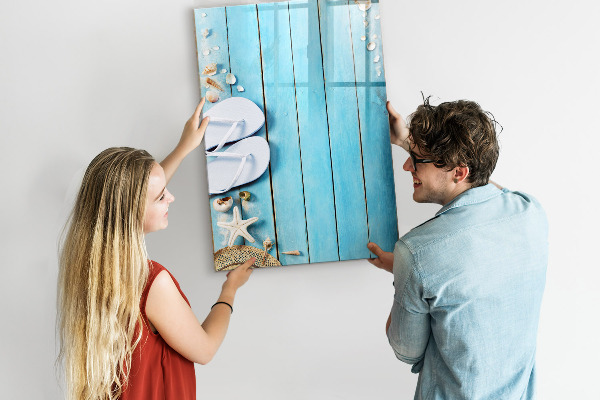 Schreib magnettafel Sommererinnerungen auf blauem Hintergrund