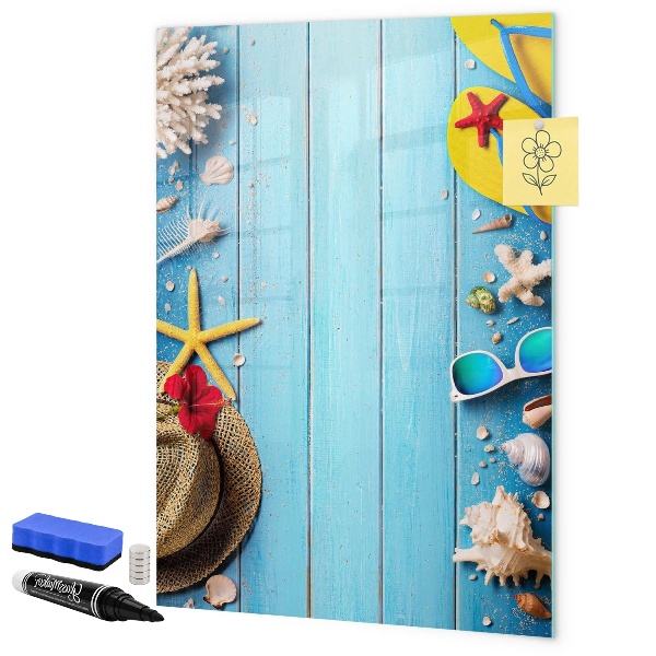 Schreib magnettafel Sommererinnerungen auf blauem Hintergrund