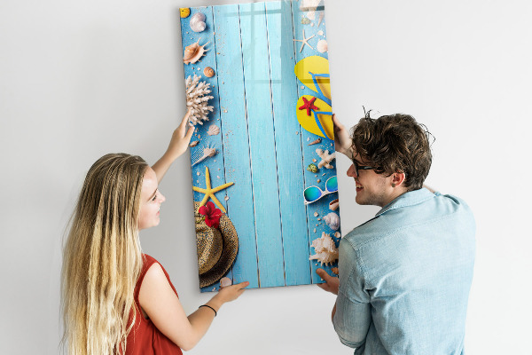 Schreib magnettafel Sommererinnerungen auf blauem Hintergrund