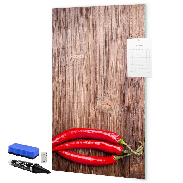 Magnettafel zum schreiben Papiererinnerungen und scharfe Paprikaschoten