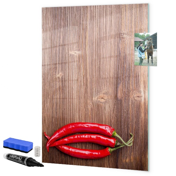 Magnettafel zum schreiben Papiererinnerungen und scharfe Paprikaschoten
