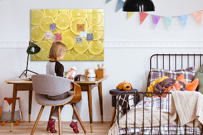 Magnettafel zum schreiben Zitronenmotiv mit Fotos und Accessoires