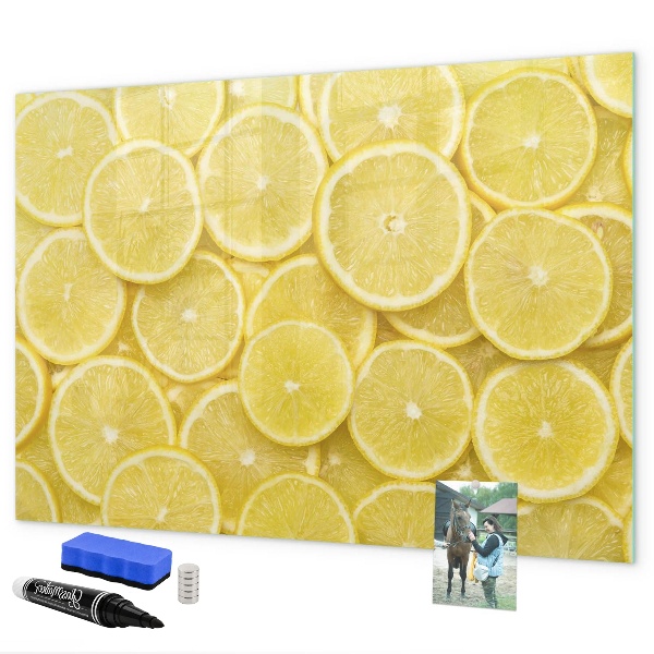 Magnettafel zum schreiben Zitronenmotiv mit Fotos und Accessoires