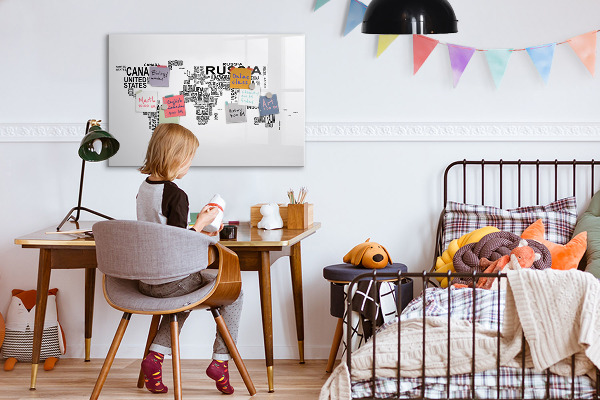 Magnettafel zum schreiben Weltkarte mit Orten und Fotos