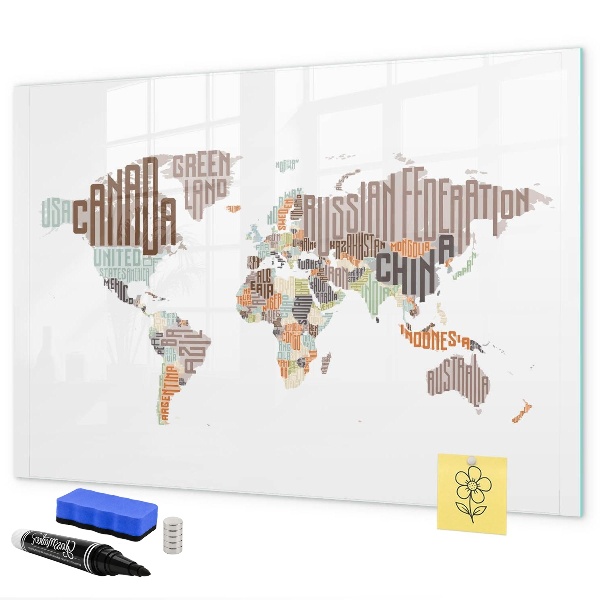 Magnettafel zum schreiben Weltkarte mit Fotostandorten