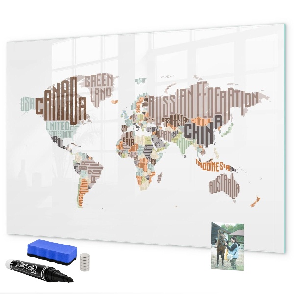 Magnettafel zum schreiben Weltkarte mit Fotostandorten