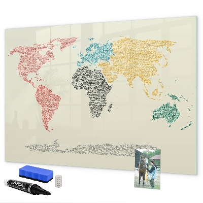Schreib magnettafel Weltkarte mit Orten und Fotos