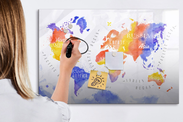 Magnettafel zum schreiben Bunte Weltkarte mit Fotos