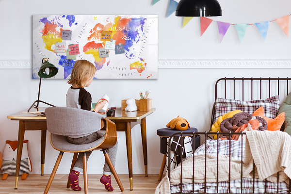Magnettafel zum schreiben Bunte Weltkarte mit Fotos