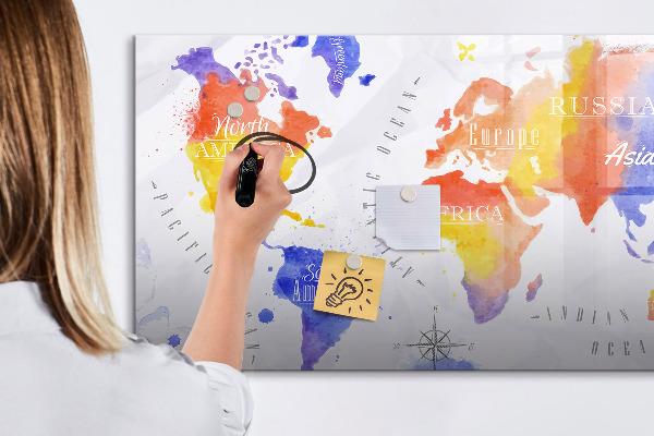 Magnettafel zum schreiben Bunte Weltkarte mit Fotos