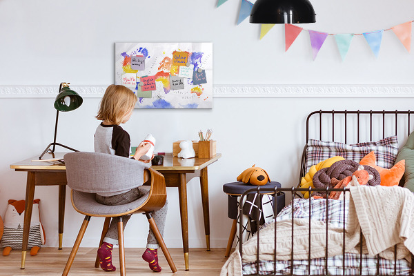 Magnettafel zum schreiben Bunte Weltkarte mit Fotos