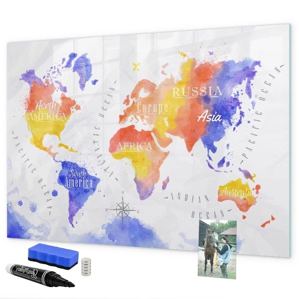 Magnettafel zum schreiben Bunte Weltkarte mit Fotos