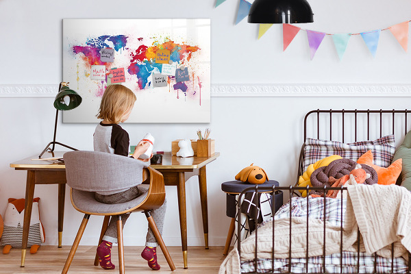 Magnettafel zum schreiben Bunte Weltkarte mit Fotos