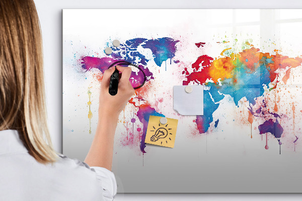 Magnettafel zum schreiben Bunte Weltkarte mit Fotos