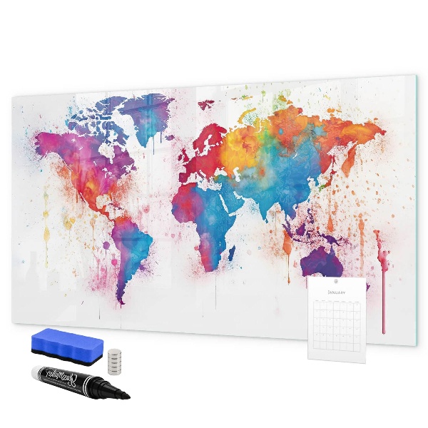 Magnettafel zum schreiben Bunte Weltkarte mit Fotos