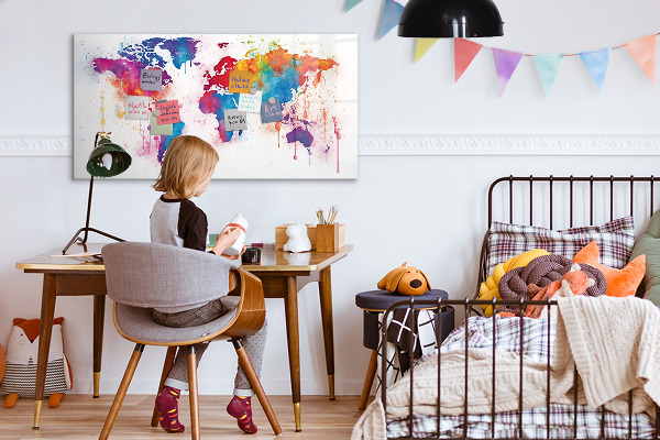 Magnettafel zum schreiben Bunte Weltkarte mit Fotos
