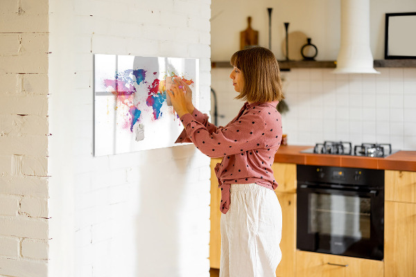 Magnettafel zum schreiben Bunte Weltkarte mit Fotos