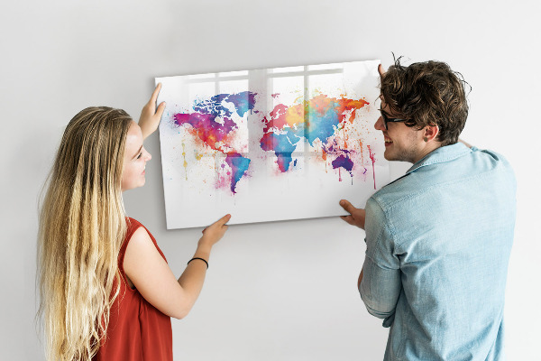 Magnettafel zum schreiben Bunte Weltkarte mit Fotos
