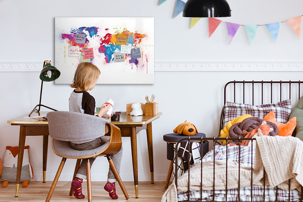 Magnettafel zum schreiben Bunte Weltkarte mit Fotos