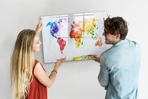Magnettafel zum schreiben Bunte Weltkarte mit Fotos