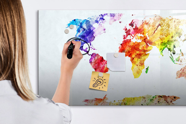 Magnettafel zum schreiben Bunte Weltkarte mit Fotos