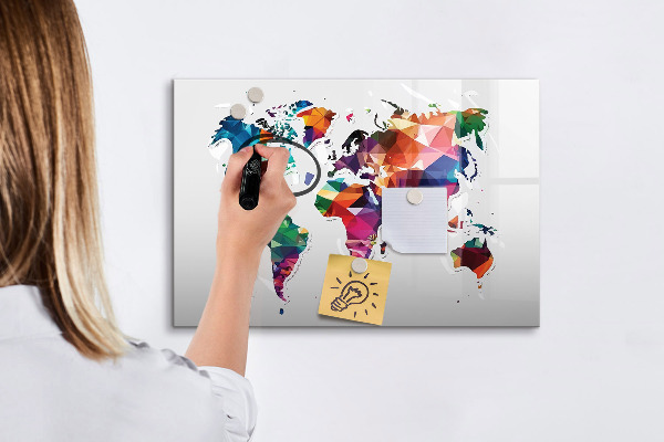 Schreib magnettafel Bunte Weltkarte mit Fotos