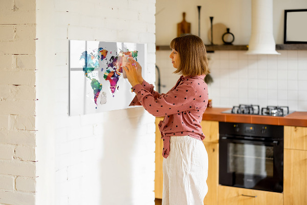 Schreib magnettafel Bunte Weltkarte mit Fotos