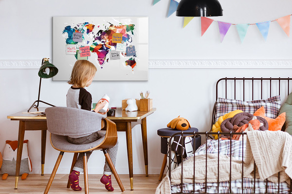 Schreib magnettafel Bunte Weltkarte mit Fotos
